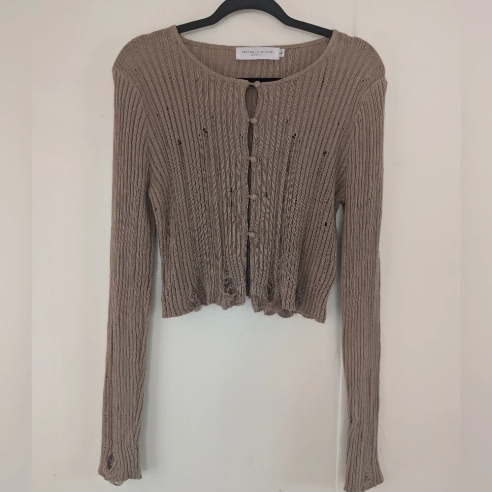 Tan Ribbed Women’s Cardigan